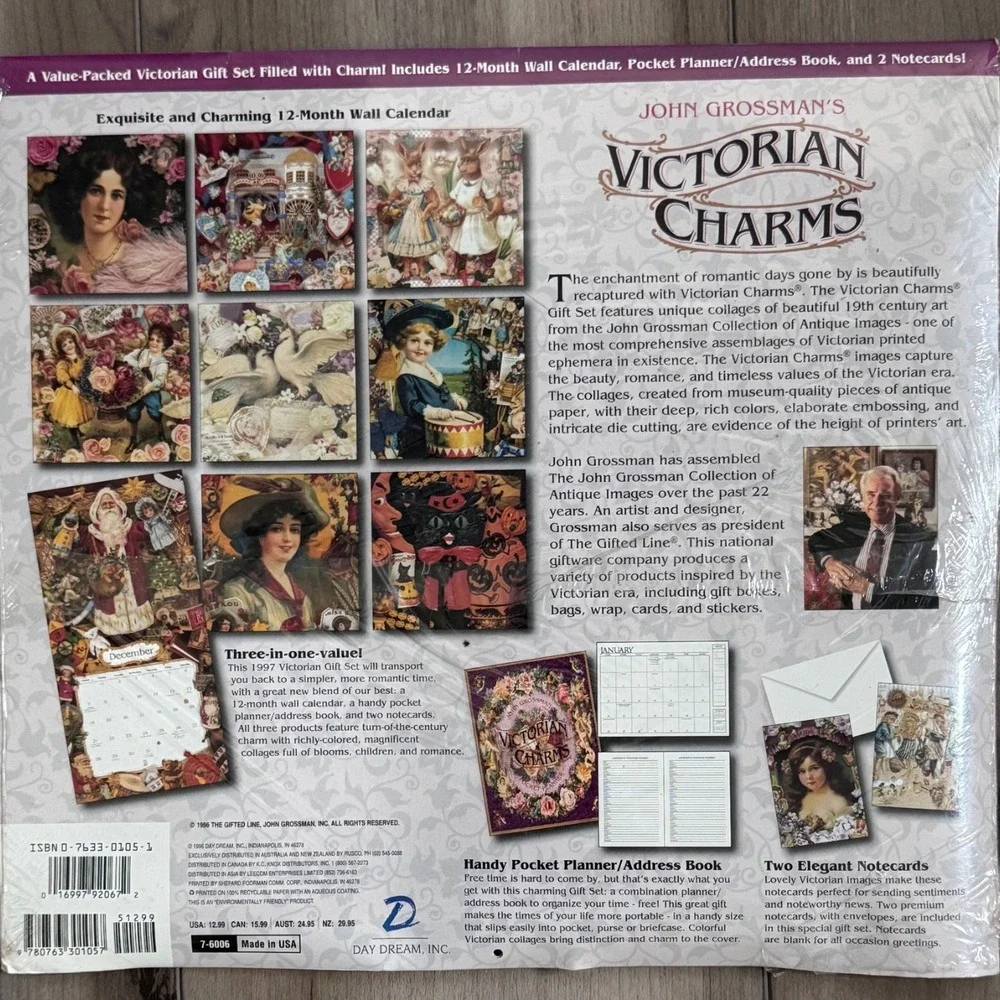 Vintage Victorian Charms John Grossman 1997 Calendar Planner Card Set USA Sealed